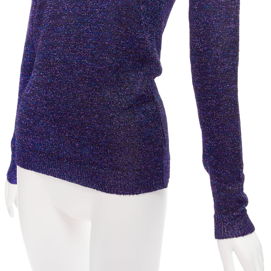 MIU MIU midnight blue purple glitter lurex V-neck sweater  IT40 S
