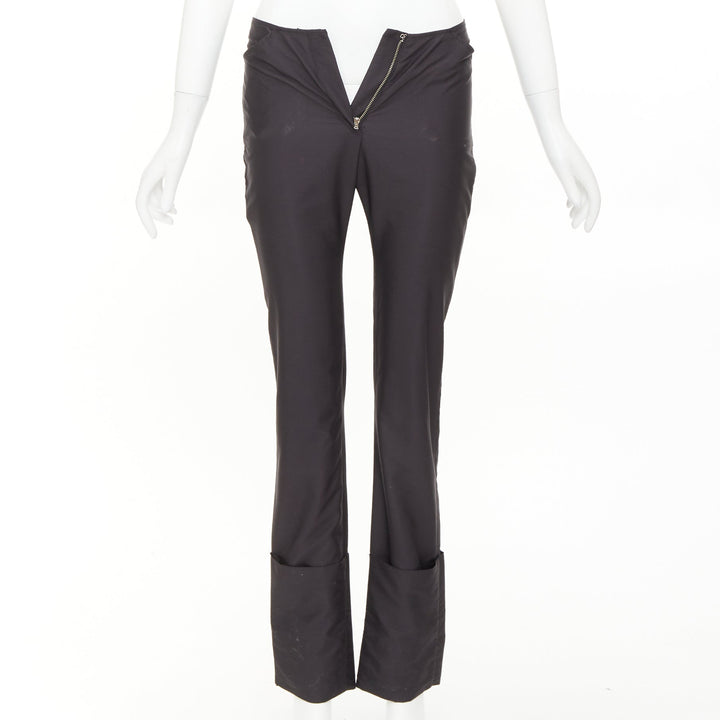 HELMUT LANG black nylon zip fly rolled cuffed flare pants IT40 S