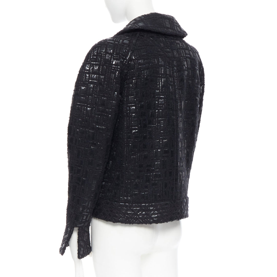 runway CHANEL 13A cyber tweed bomber sleeve double breasted black jacket FR36