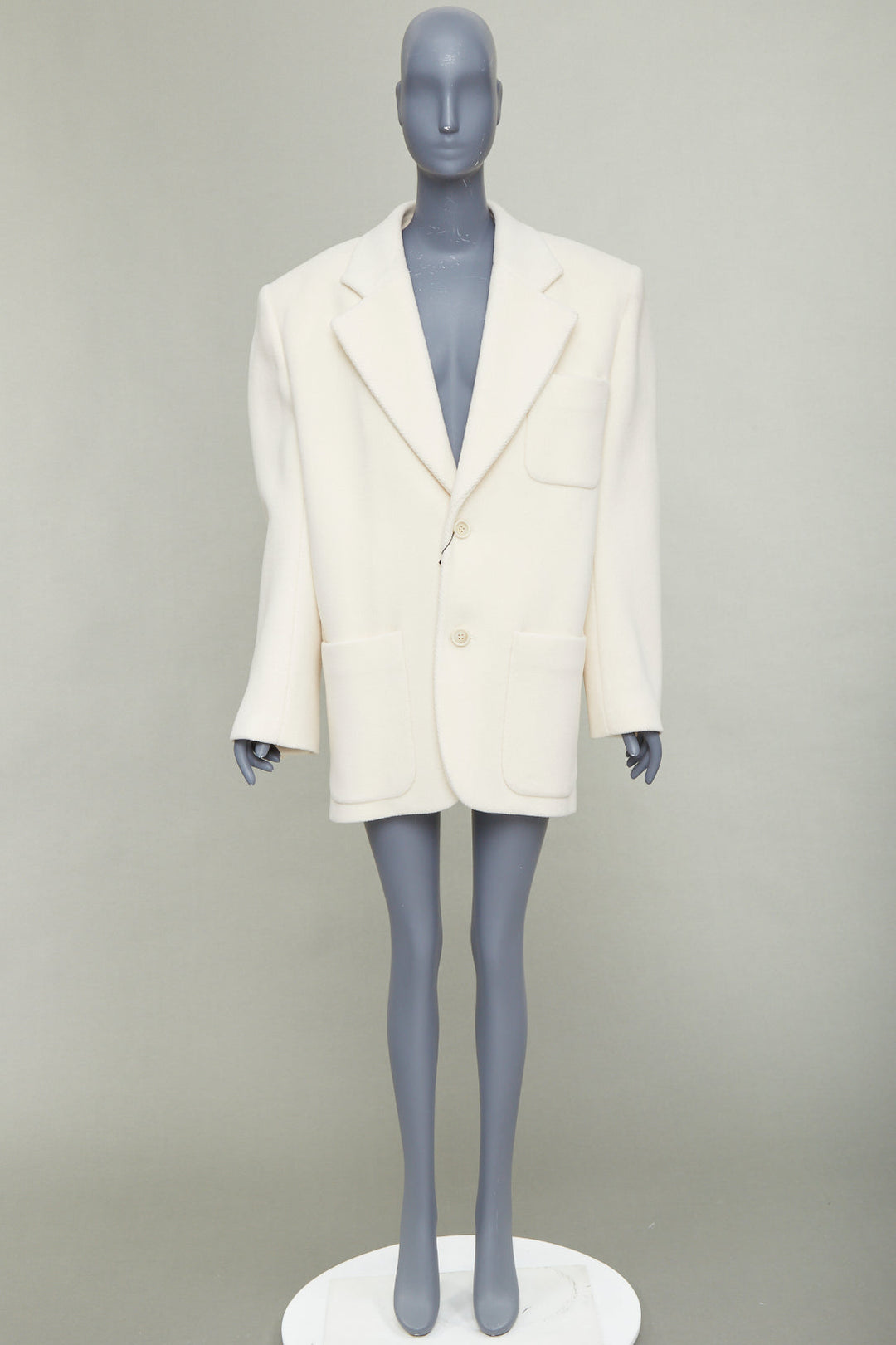 SAINT LAURENT 2023 Runway ocru chevron wool Extreme Power shoulder blazer OS