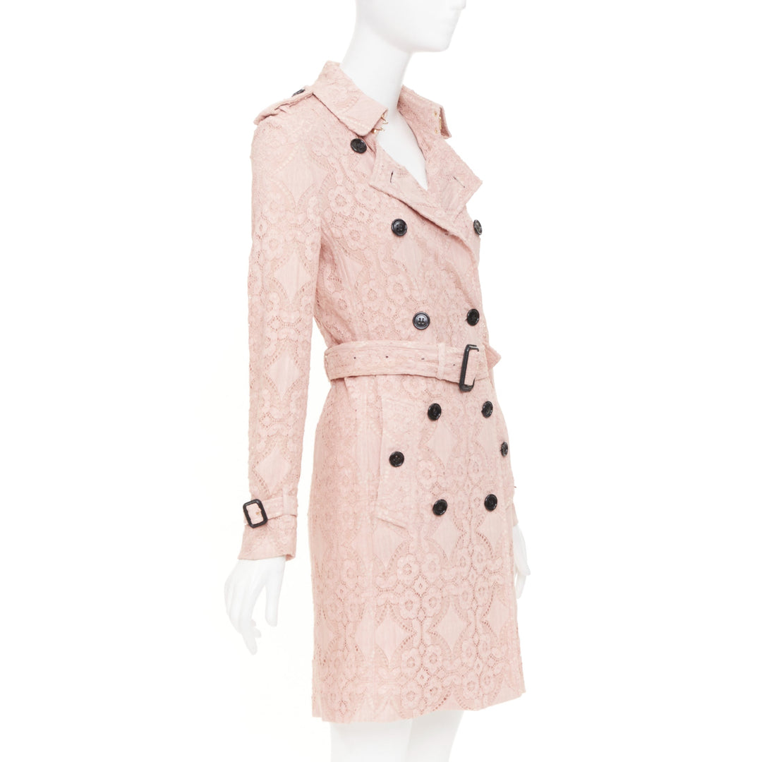 BURBERRY 2016 Kensington pink lace double breasted belted trench coat UK8 S