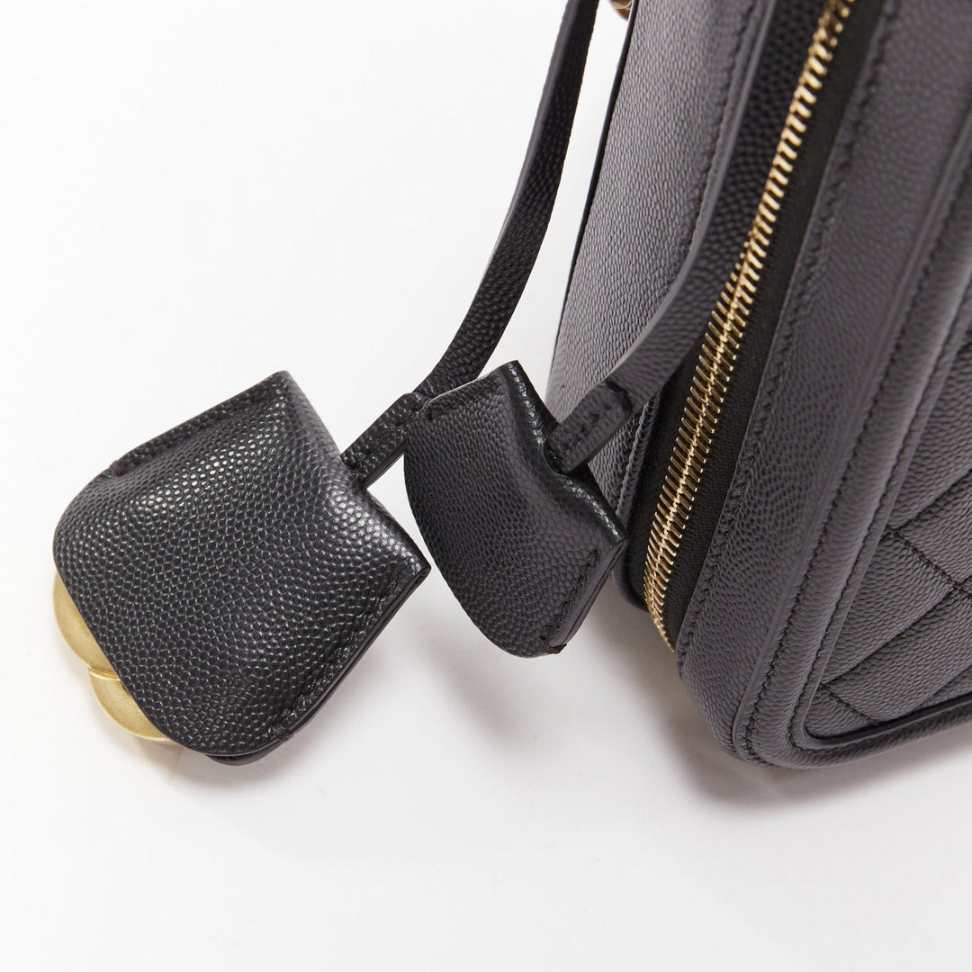 CHANEL N/S Vanity Vertical black filigree gold CC logo small crossbody bag