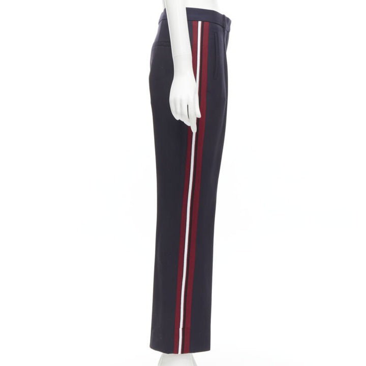 VVB VICTORIA BECKHAM navy wool red stripe web trim trouseres UK8 S