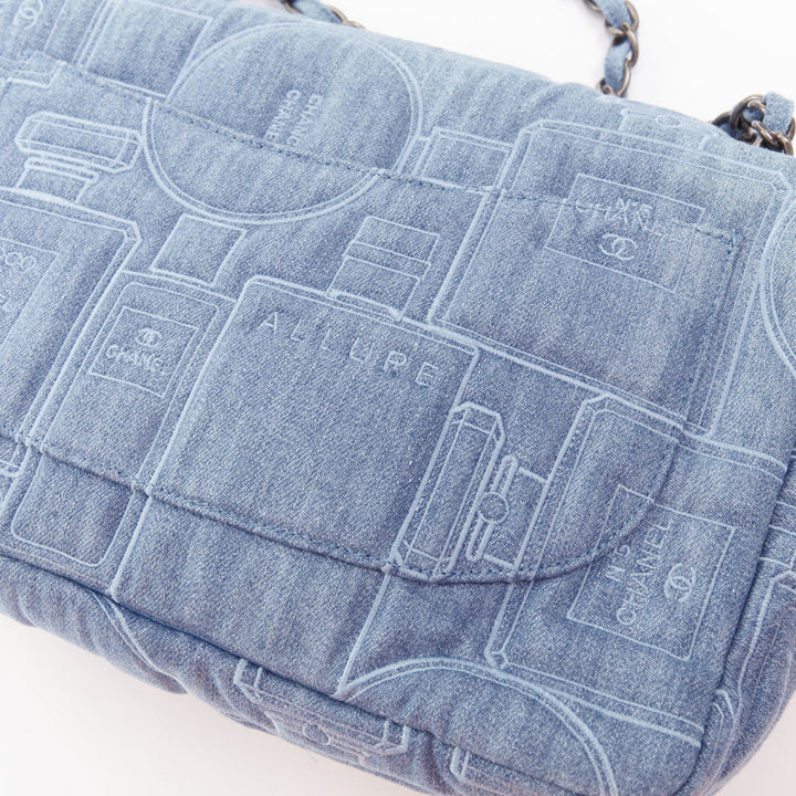 rare CHANEL 2016 Runway Perfume Bottle Embroidered Denim Jumbo Single Flap bag