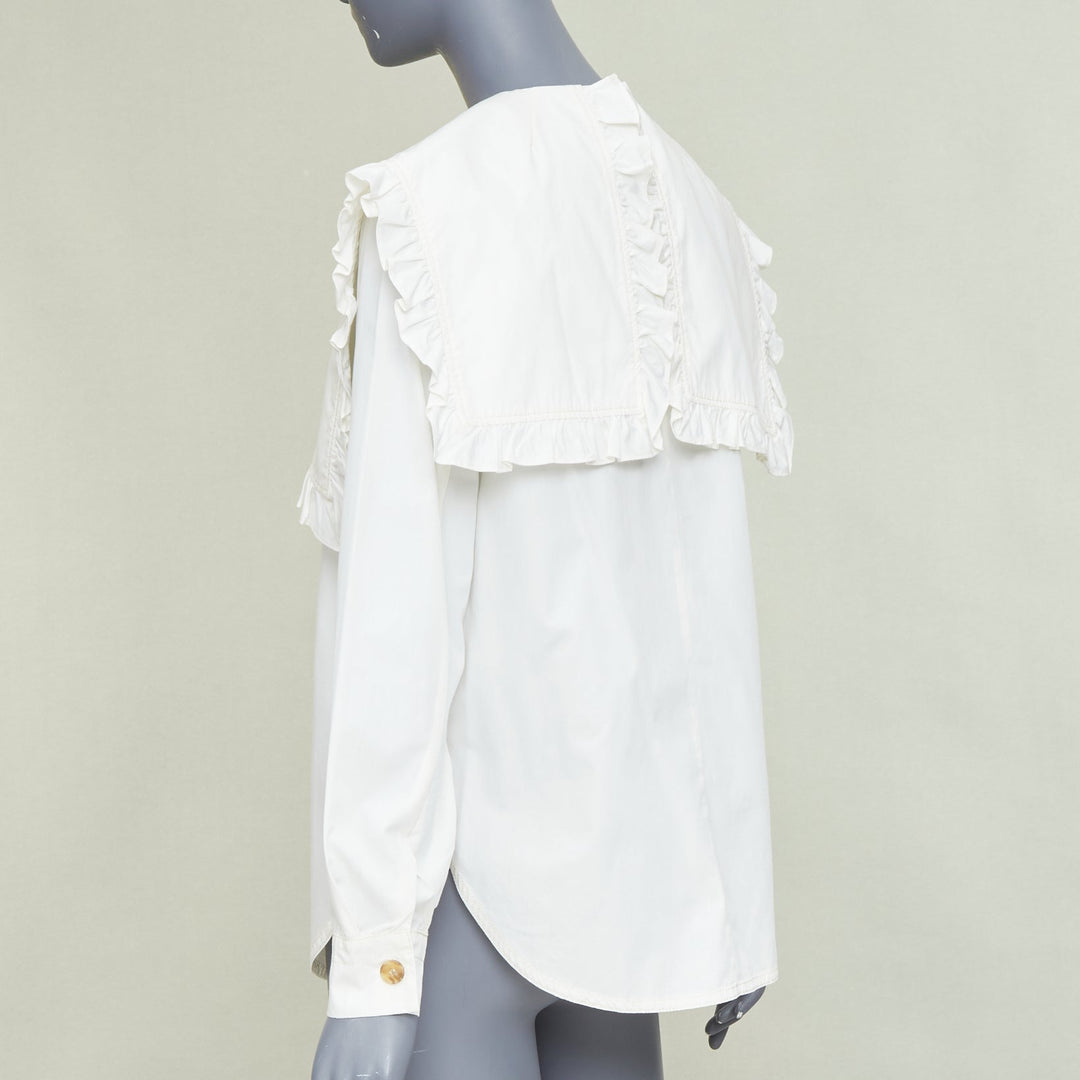 REJINA PYO Tate cream white ruffled sailor collar cotton-poplin  bow shirt S