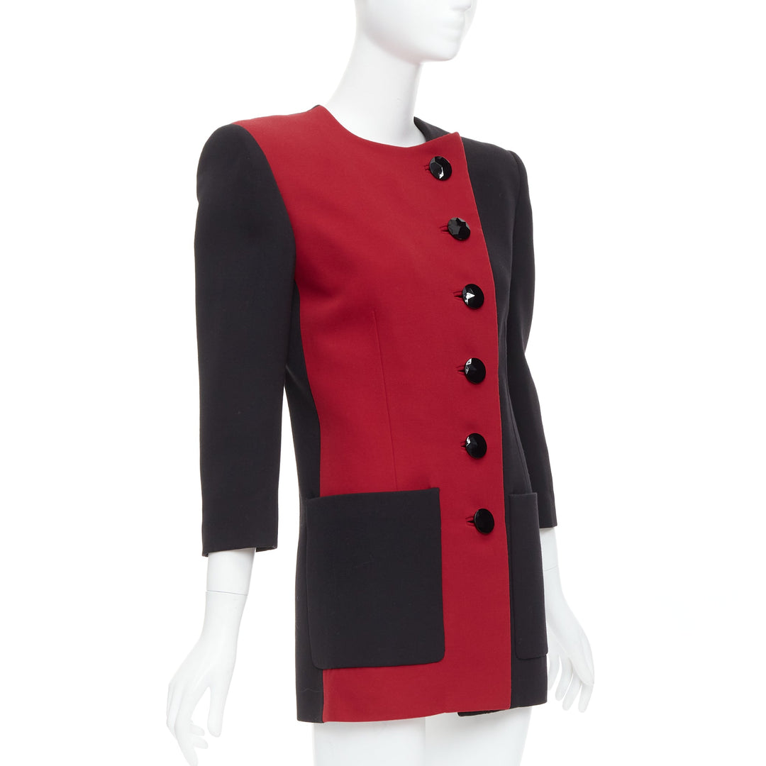 SAINT LAURENT 2022 Runway red black wool bicolor power blazer minidress FR36 S