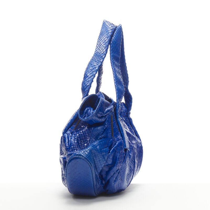 ZAGLIANI cobalt blue scaled leather dumpling top handle bag