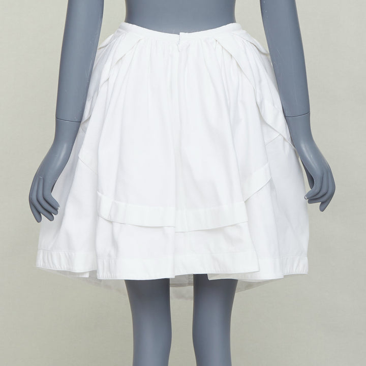 ALAIA ivory cotton waffle panelled tulip bubble knee length skirt FR40 L