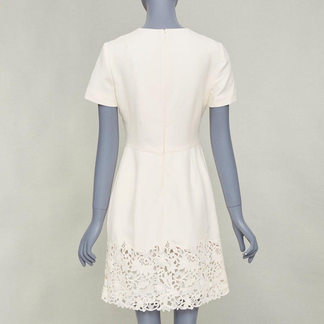 VALENTINO 2018 Bridal Couture Crepe ivory macrame lace hem cocktail dress IT40 S
