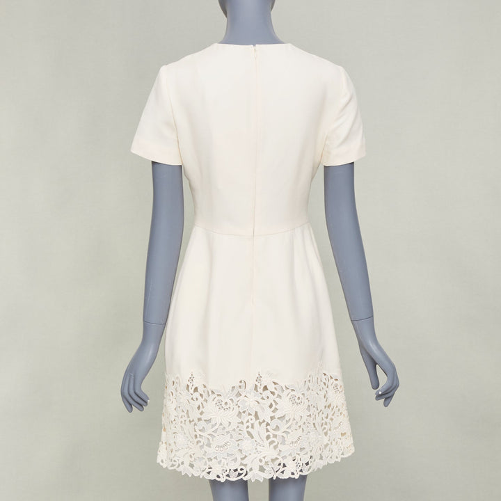 VALENTINO 2018 Bridal Couture Crepe ivory macrame lace hem cocktail dress IT40 S