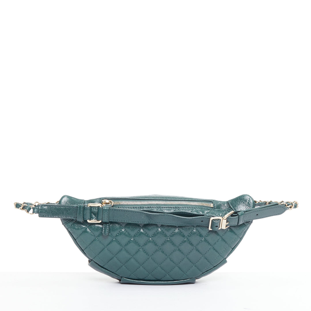 CHANEL Bi Classic green textured leather gold CC logo waist bag