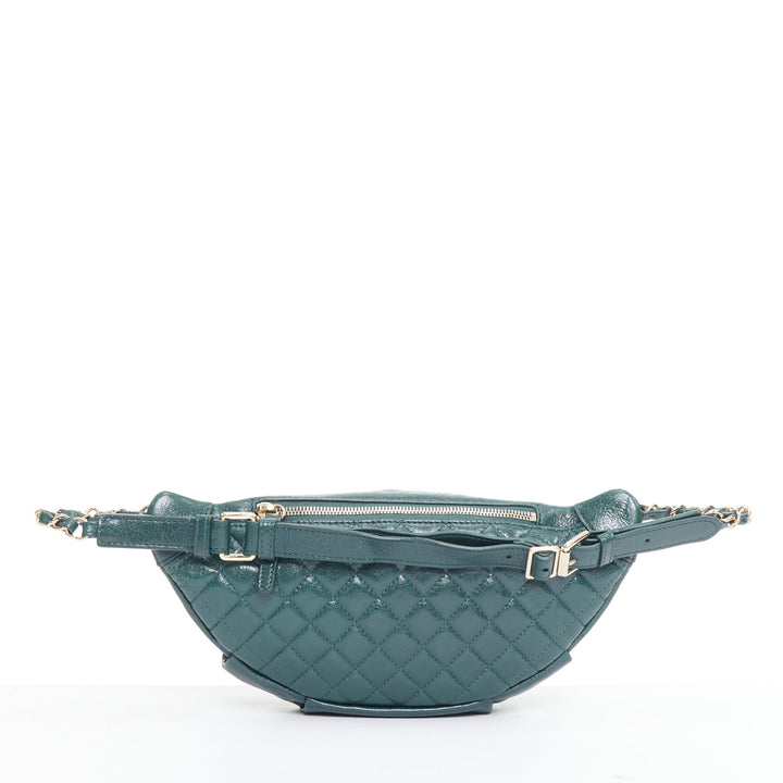 CHANEL Bi Classic green textured leather gold CC logo waist bag