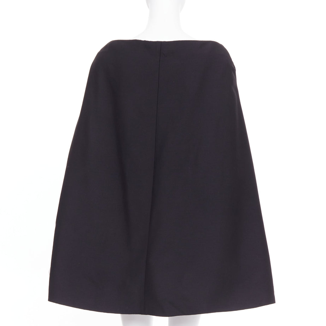 VALENTINO black wool silk bateau darted shoulder cape sleeves mini dress IT38 XS