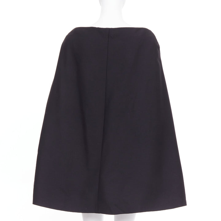 VALENTINO black wool silk bateau darted shoulder cape sleeves mini dress IT38 XS