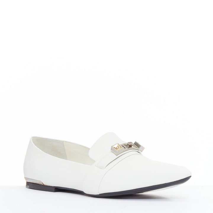 PROENZA SCHOULER white smooth leather signature silver embellishment flats EU39