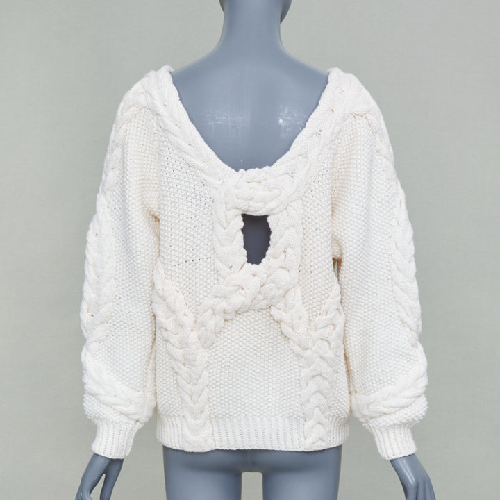 OSCAR DE LA RENTA R19 cream merino wool cable  low back sweater S