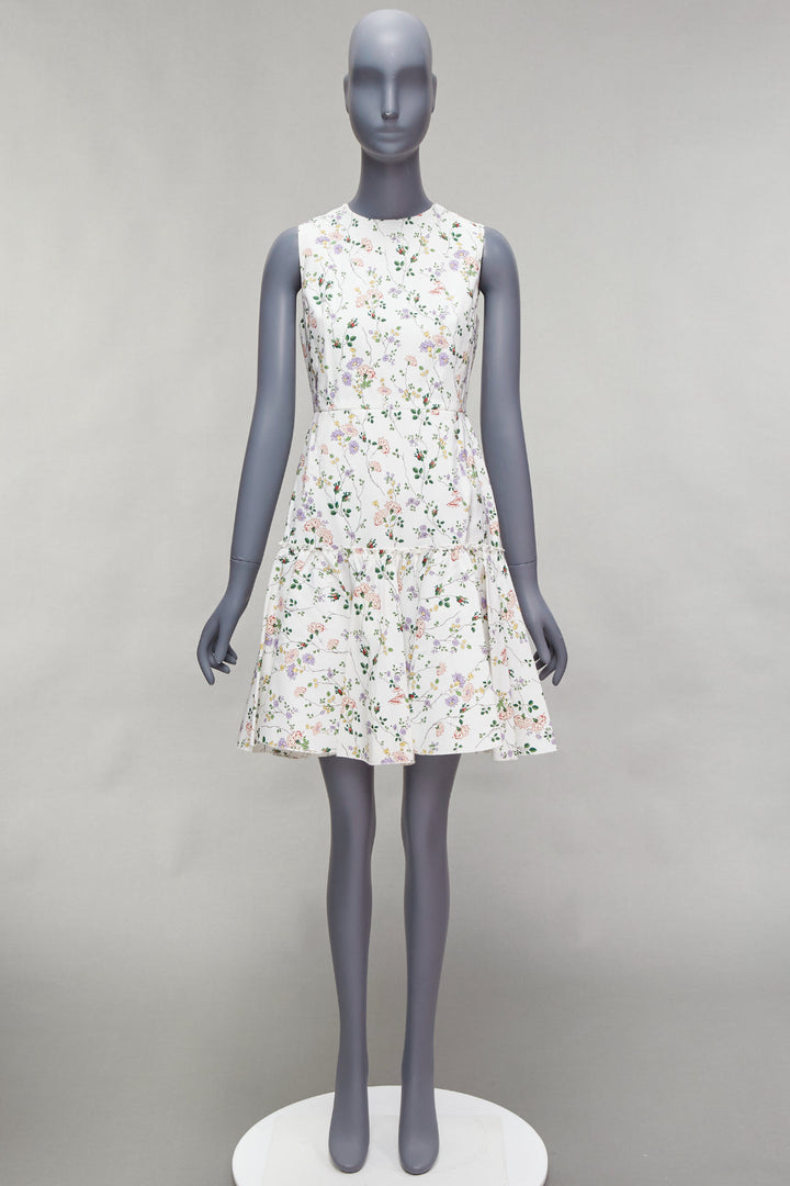 GIAMBATTISTA VALLI white green nylon silk floral print fit flare dress Sz42 S
