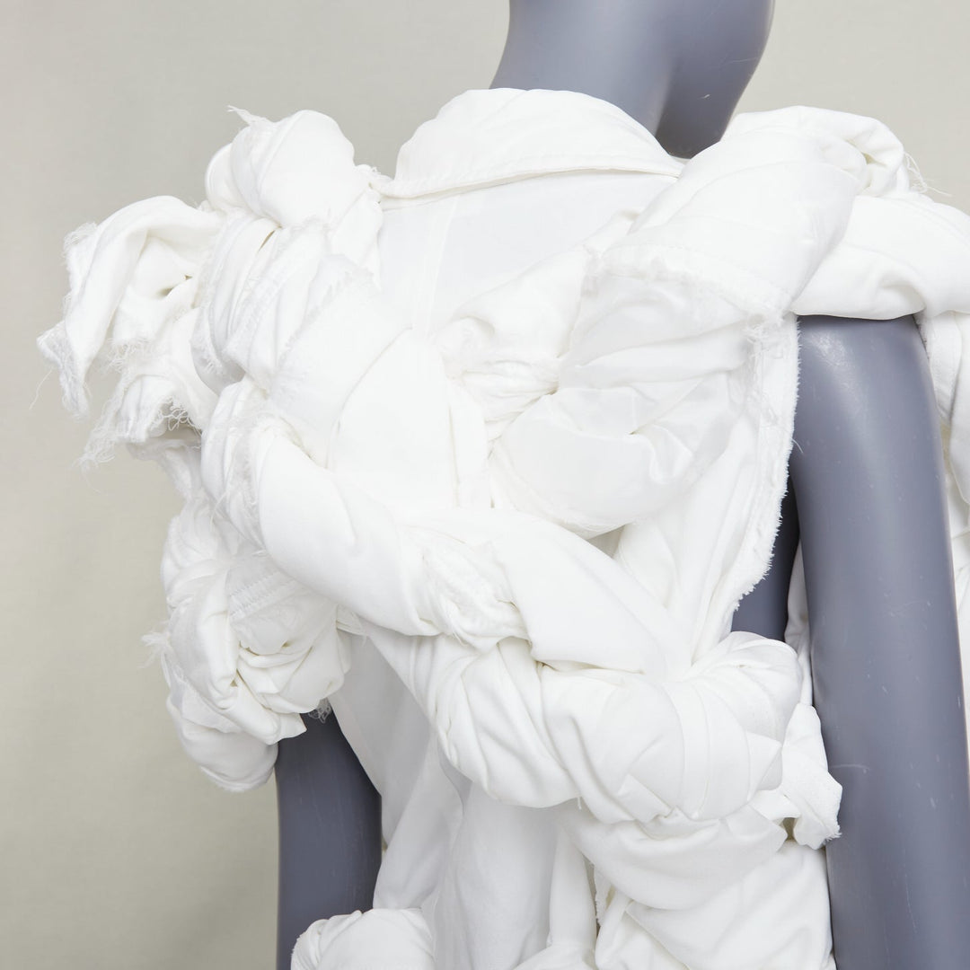 rare COMME DES GARCONS 2019 Runway white frayed cotton knotted bundle jacket XS