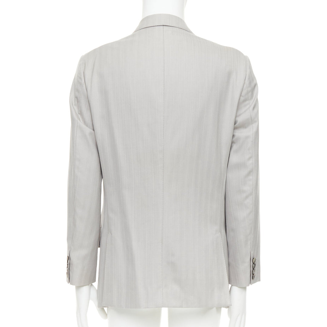 GUCCI light grey herringbone handstitched details single breast blazer IT52 XL