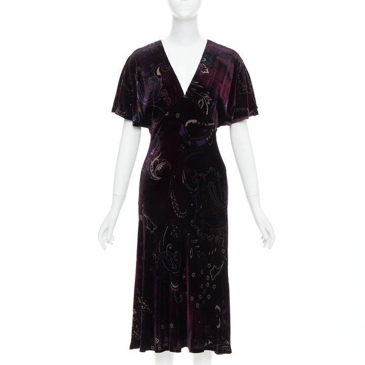 RALPH LAUREN Black Label Vintage dark purple velvet paisley floral dress US8 L