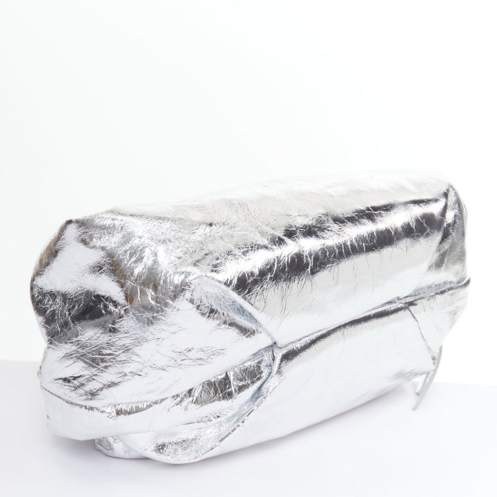 DRIES VAN NOTEN Twist silver metallic textured leather top handle bag