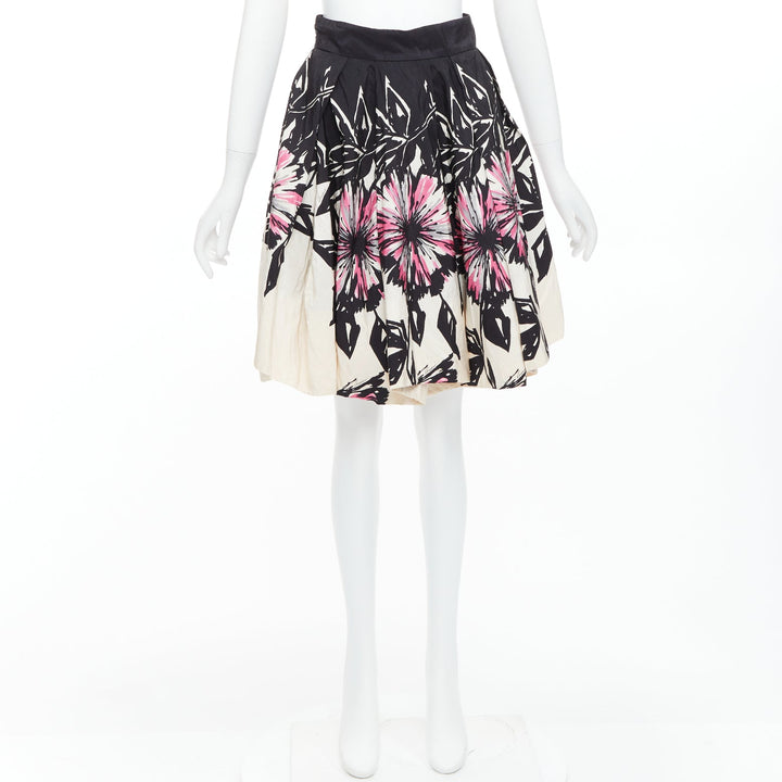 GUCCI 2007 100% silk black cream abstract floral flared bubble skirt IT40 M