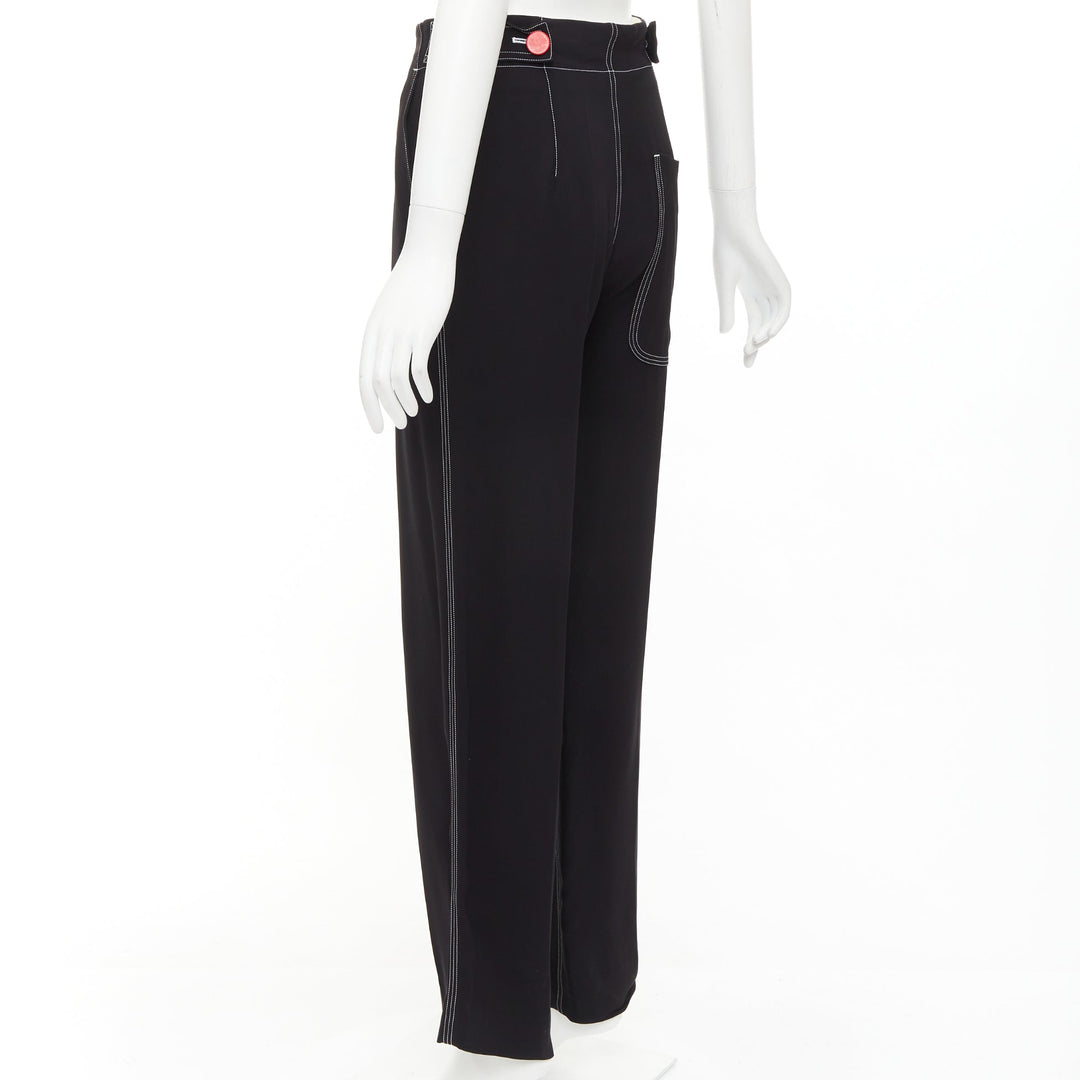 CELINE Phoebe Philo black white overstitch red button wide pants FR34 XS