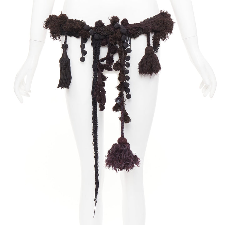 rare MARTIN MARGIELA ARTISANAL black fabric fringed tassel pom pom belt