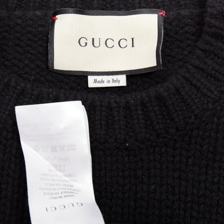 GUCCI 2021 black wool red green trim cable braid crew neck sweater XS