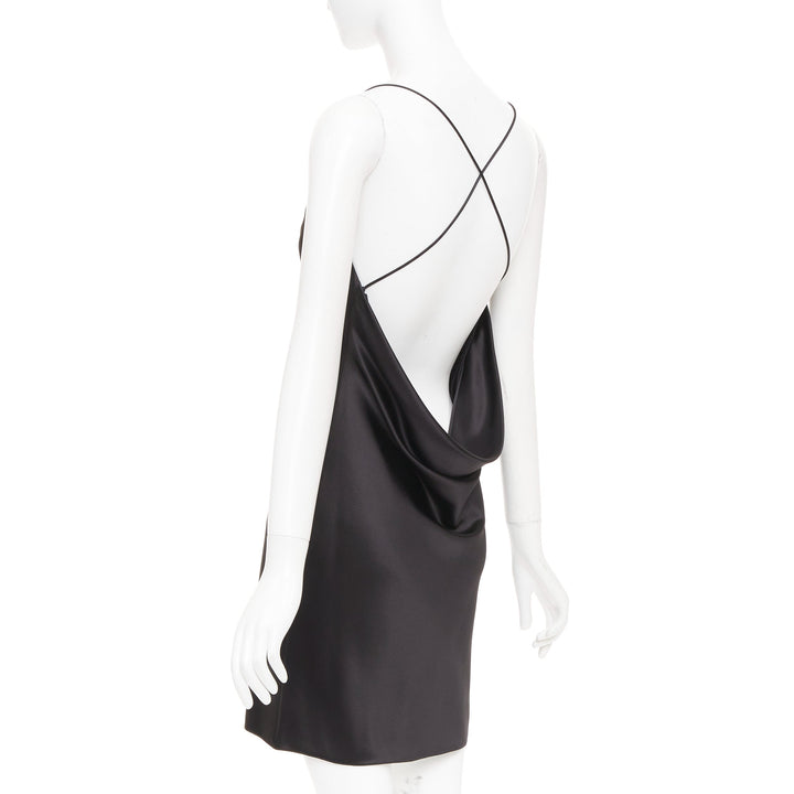 SAINT LAURENT 2022 minimalist black silk cowl neck open back mini dress FR40 L