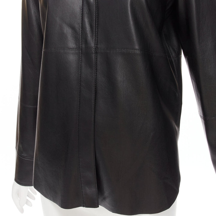 NANUSHKA black vegan leather hidden placket long sleeve shirt S