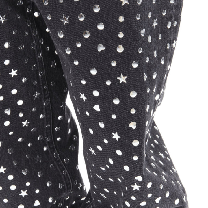 rare BALENCIAGA DEMNA black denim silver star heart stud embellished jeans S