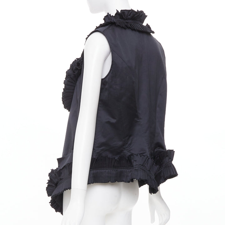 YVES SAINT LAURENT 2010 Runway black pleated ruffle floral collar vest FR36 S