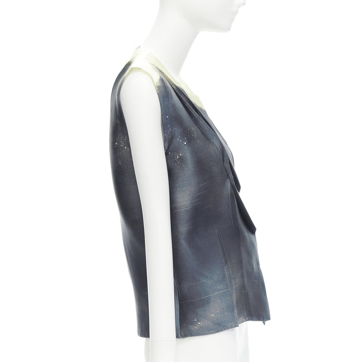 PRADA 2023 Runway grey watercolor satin creased paper effect undone top IT40 S