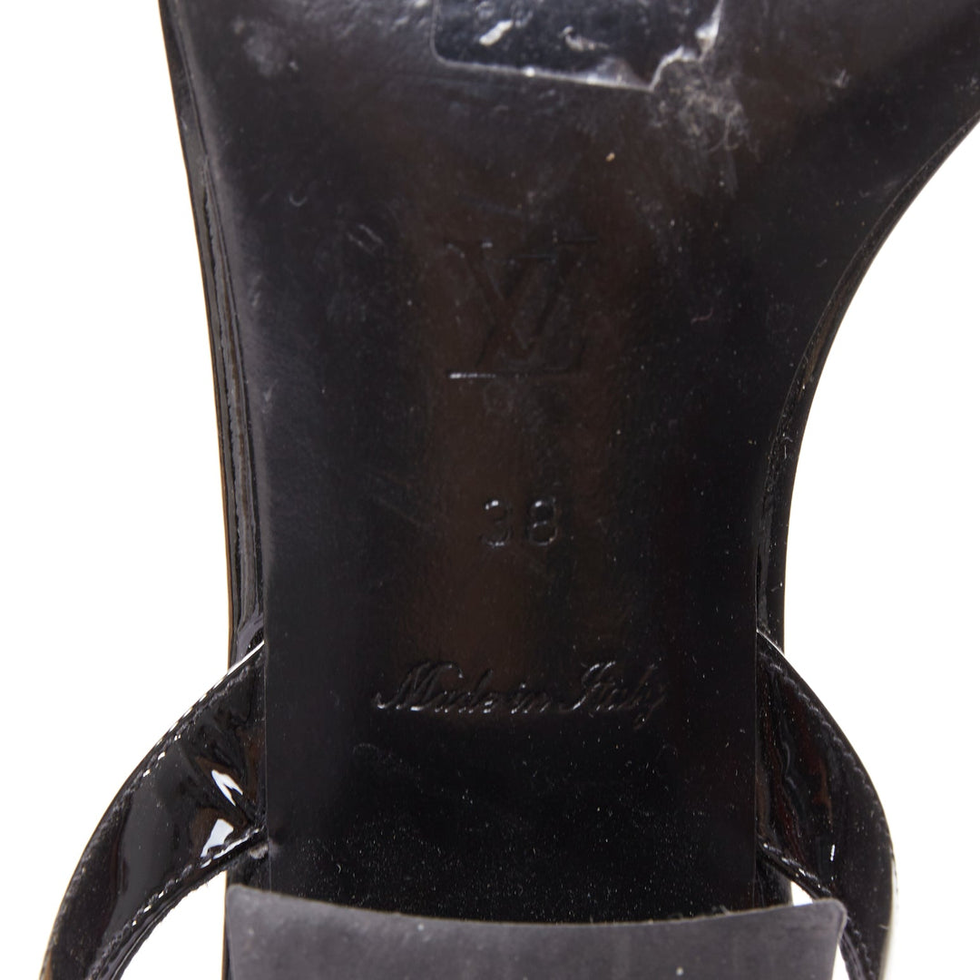 LOUIS VUITTON Vedette black patent brown LV monogram logo sandals EU38
