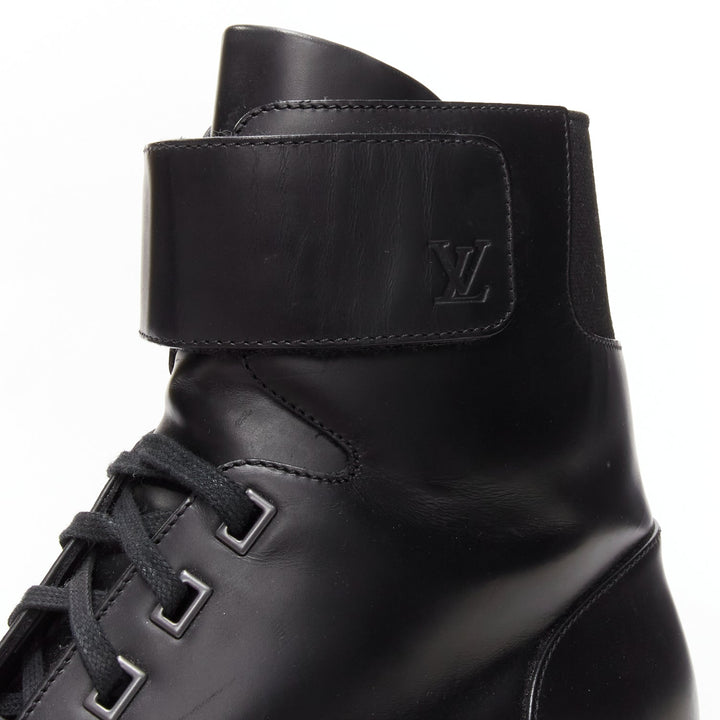 LOUIS VUITTON Sword black leather LV logo hiking lace up boots UK7.5 EU41.5
