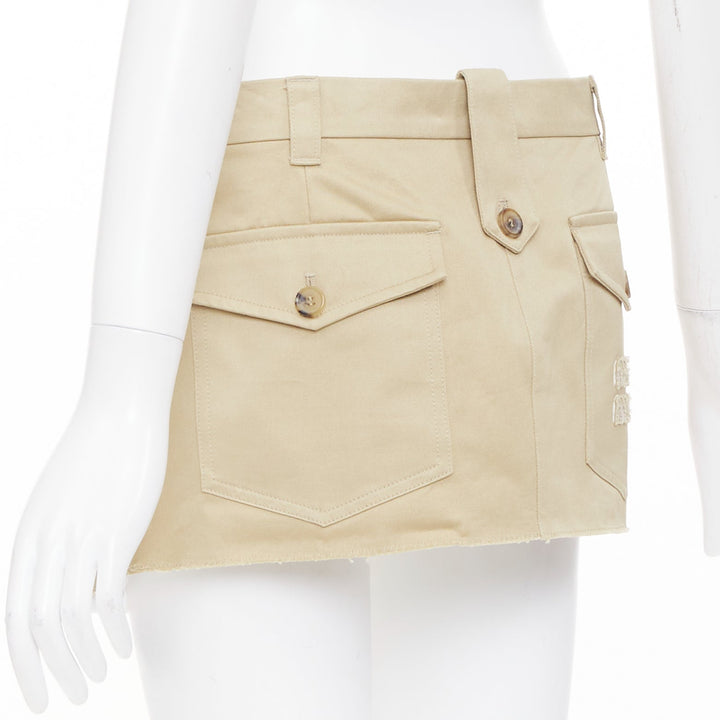 MIU MIU 2022 Runway chino low rise frayed micro mini skirt IT42 M Hailey Bieber