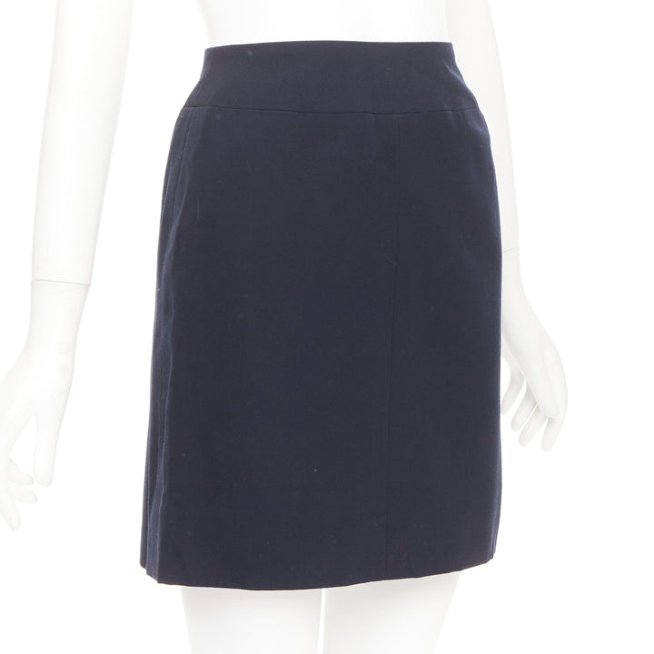 CHANEL 1997 Vintage navy wool high waisted silk lined classic pencil skirt FR34