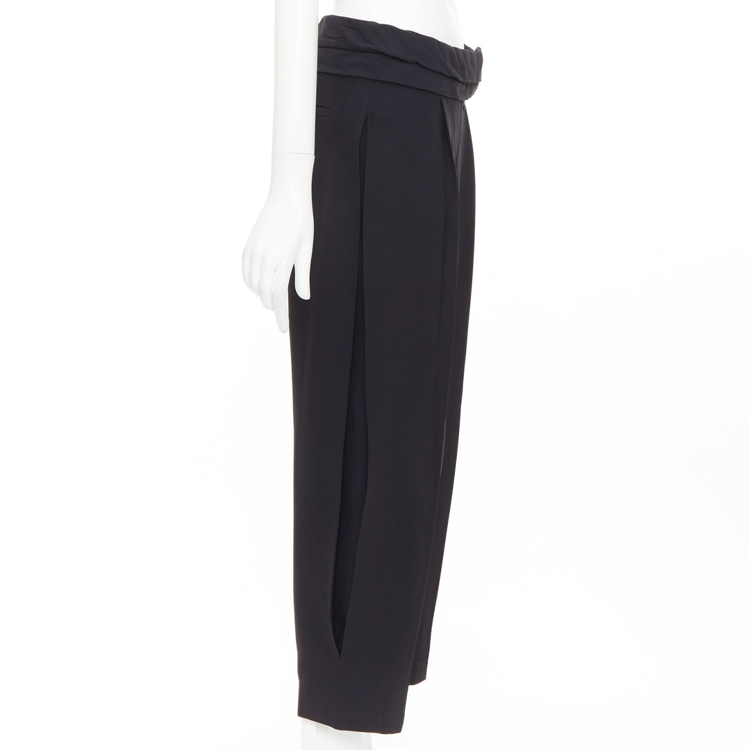 ALEXANDER MCQUEEN black cummerbund waistband tapered cropped trousers IT40 S