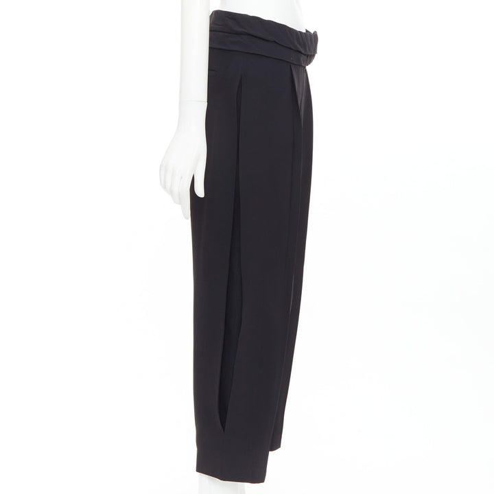 ALEXANDER MCQUEEN black cummerbund waistband tapered cropped trousers IT40 S