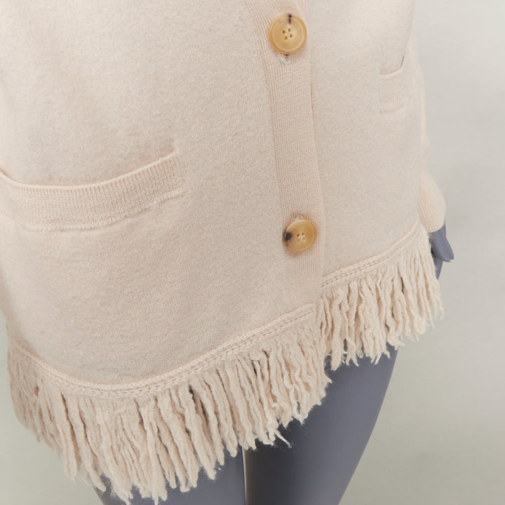 DRIES VAN NOTEN oversized fringe trim woolen button front cardigan sweater  L
