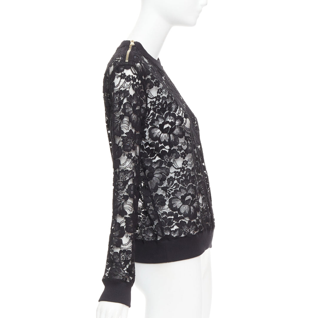 GIVENCHY black cotton lace gold zip pullover sweater FR40 L