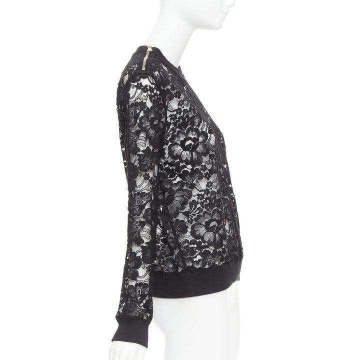 GIVENCHY black cotton lace gold zip pullover sweater FR40 L
