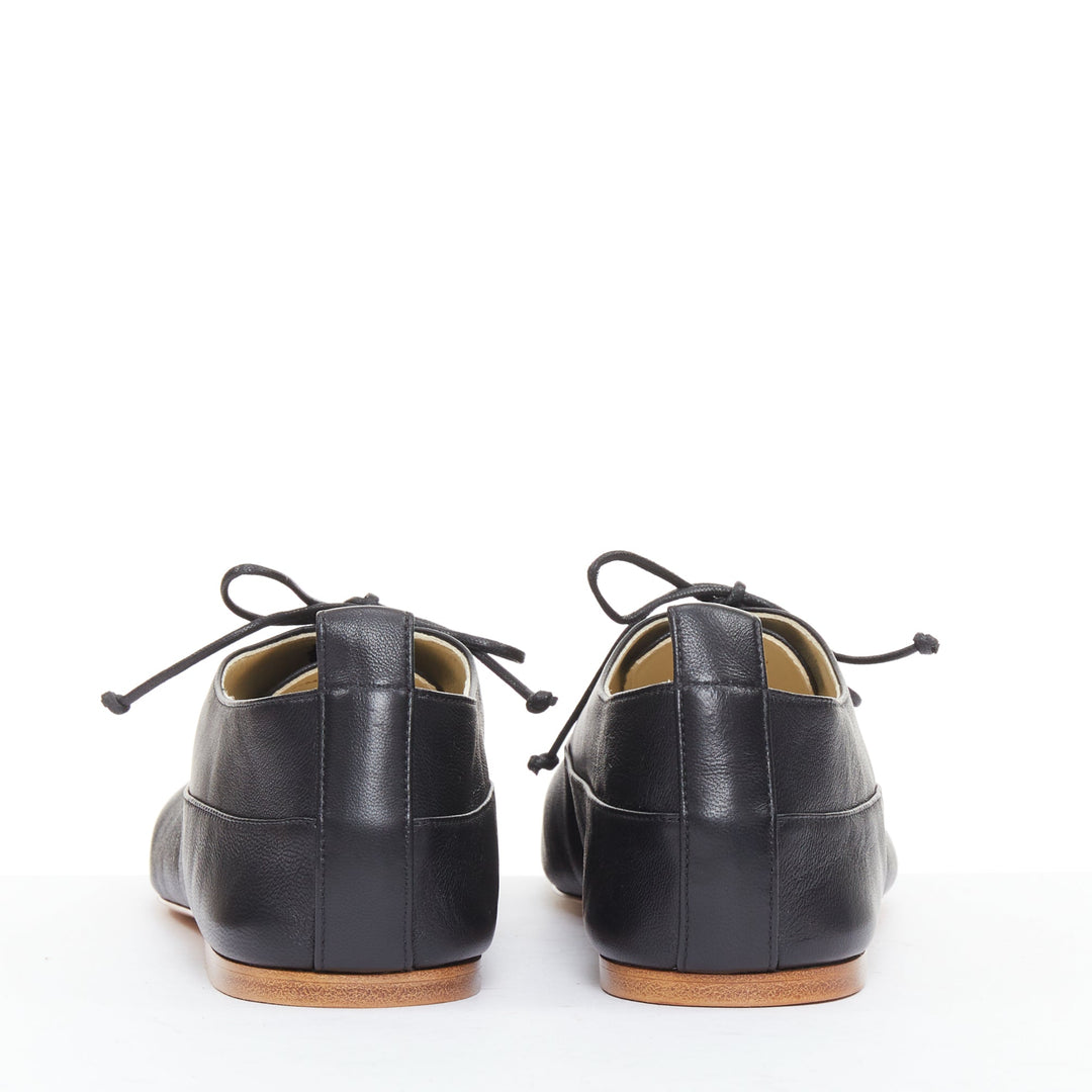 CELINE Lise Triomphe Richelieu black smooth perforated flat sole loafers EU39