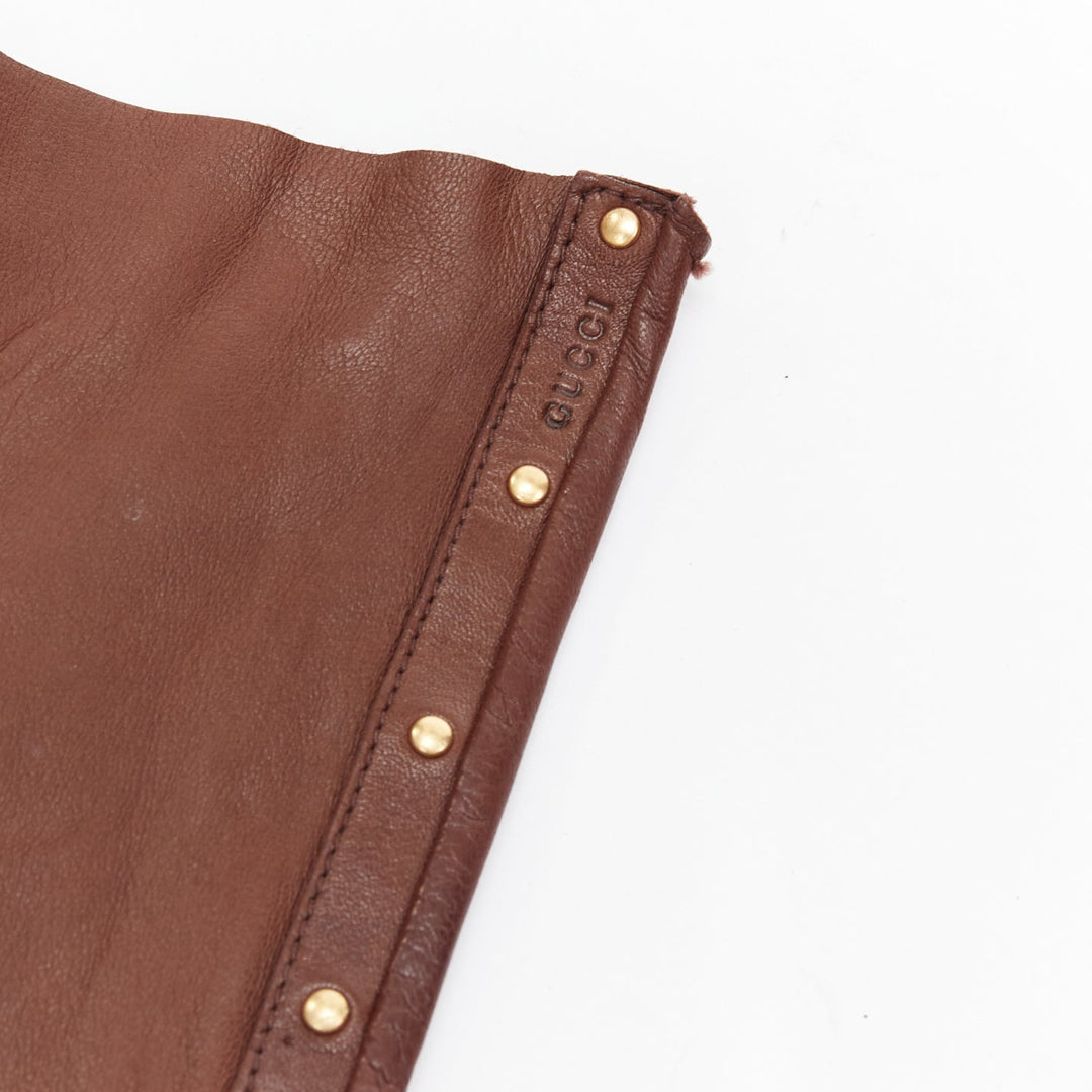rare GUCCI Tom Ford Runway Vintage brown gold studs leather opera gloves Sz7.5