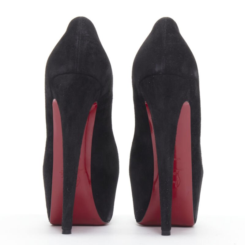 CHRISTIAN LOUBOUTIN Daffodile 160 black suede almond toe platform pump EU38