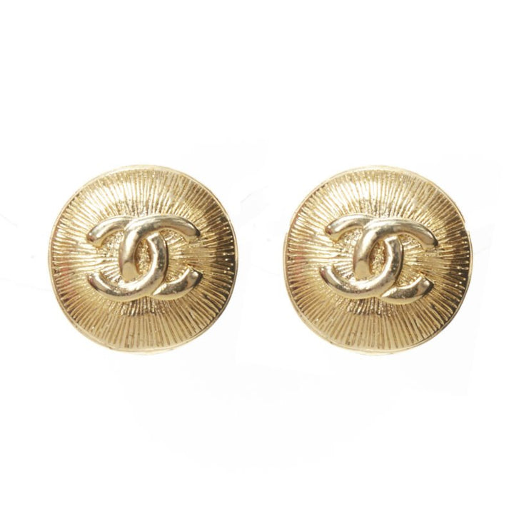 CHANEL Vintage CC logo gold starburst textured clip on earrings