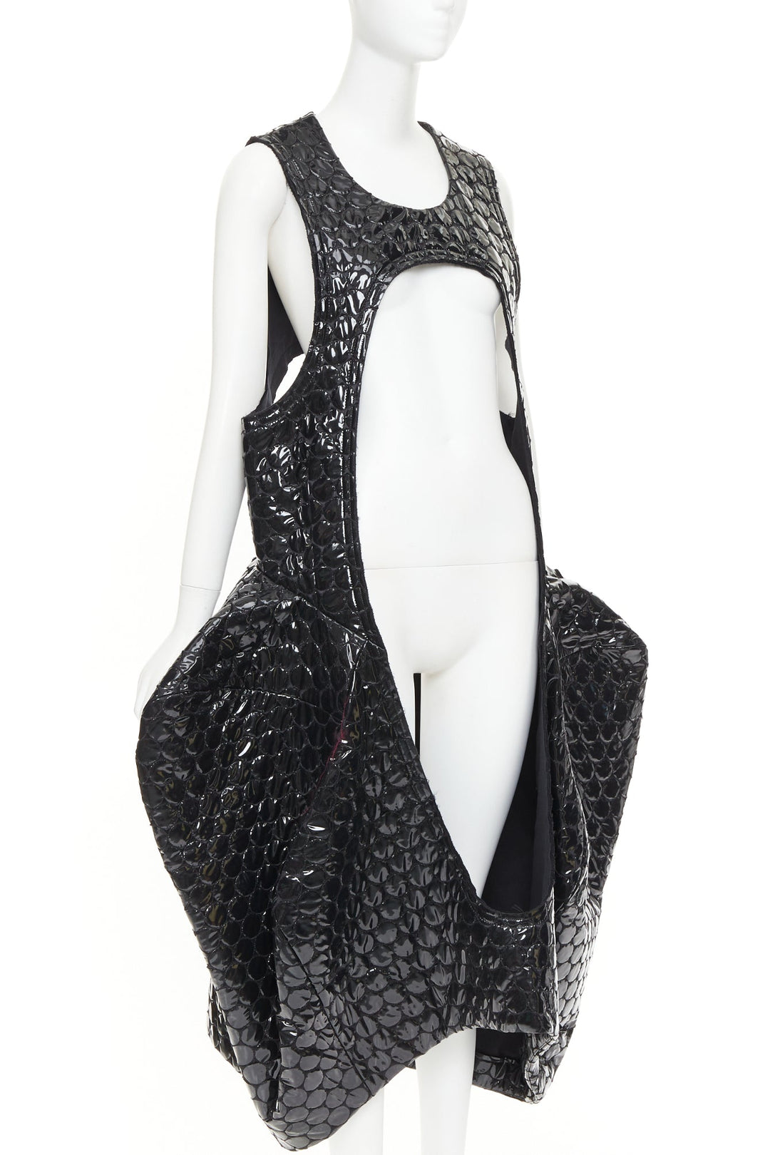 rare COMME DES GARCONS 2019 Runway PVC bubble quilted cutout pannier dress S