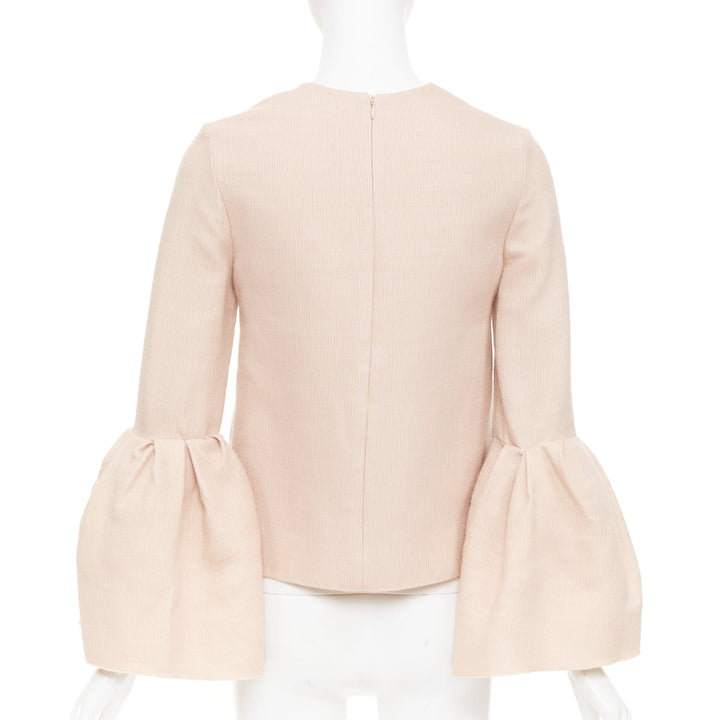 ROKSANDA Truffaut pale pink wool blend statement flared bell sleeve top UK6 XS