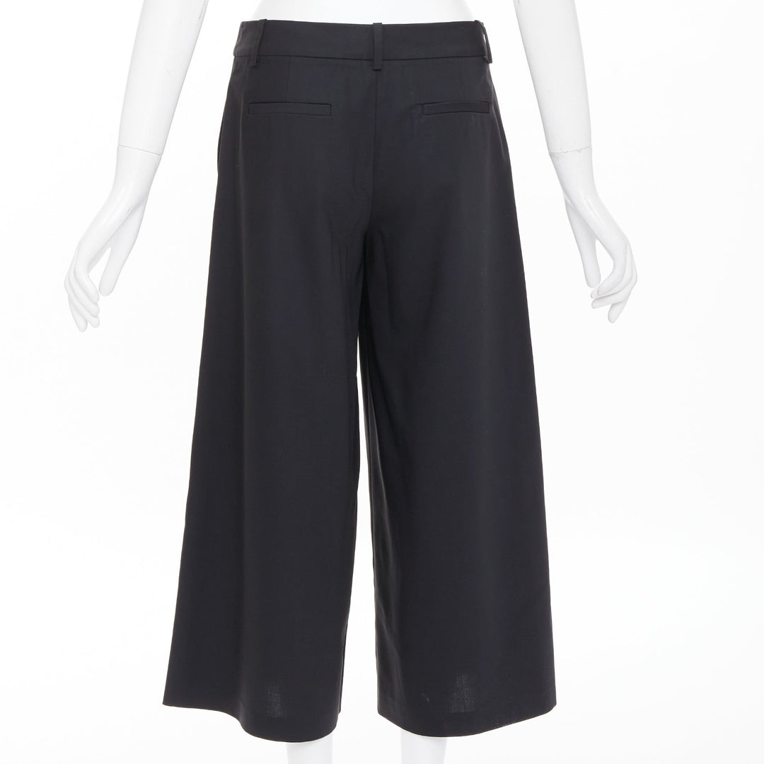 TIBI black low sheen fabric pleated front wide cropped trousers culottes US0 XS